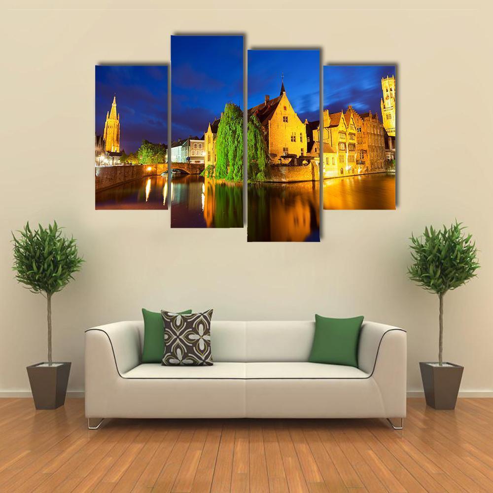 Bruges Town At Night Canvas Wall Art-3 Horizontal-Gallery Wrap-25" x 16"-Tiaracle
