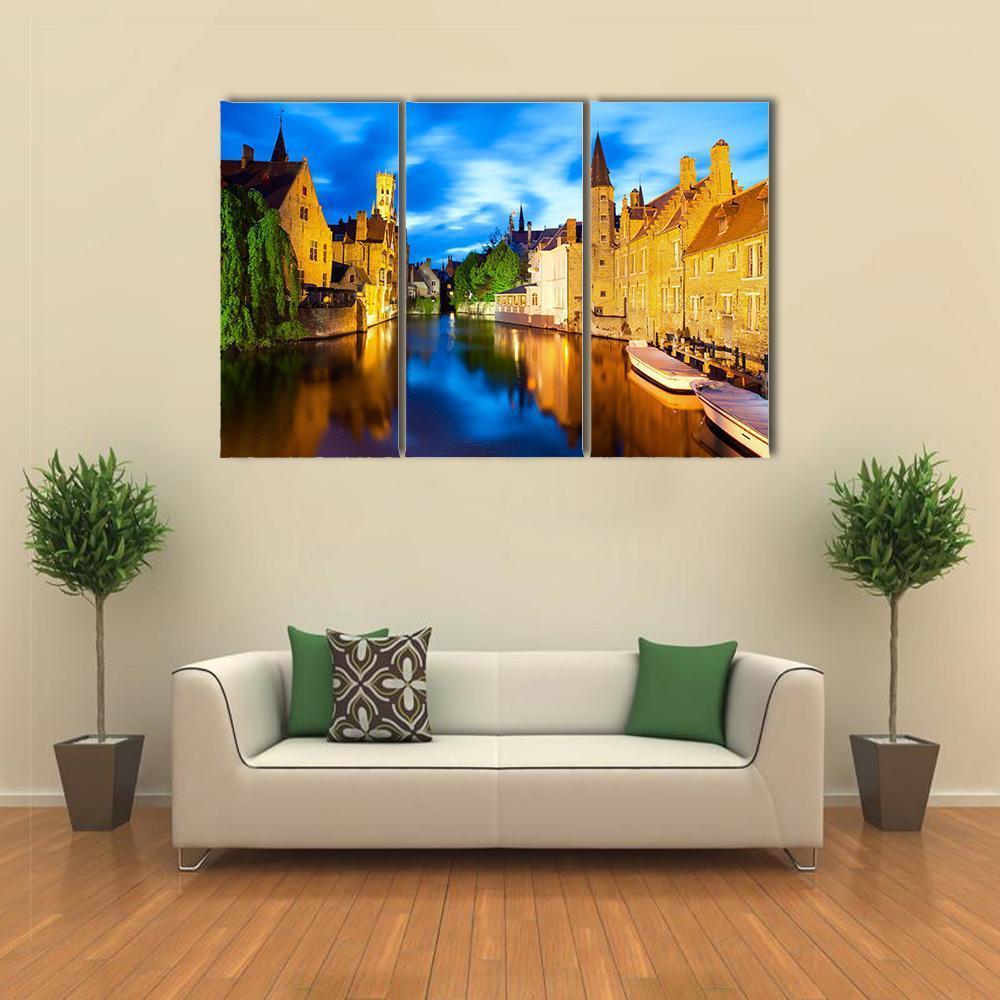 Canal In Bruges Canvas Wall Art-3 Horizontal-Gallery Wrap-37" x 24"-Tiaracle