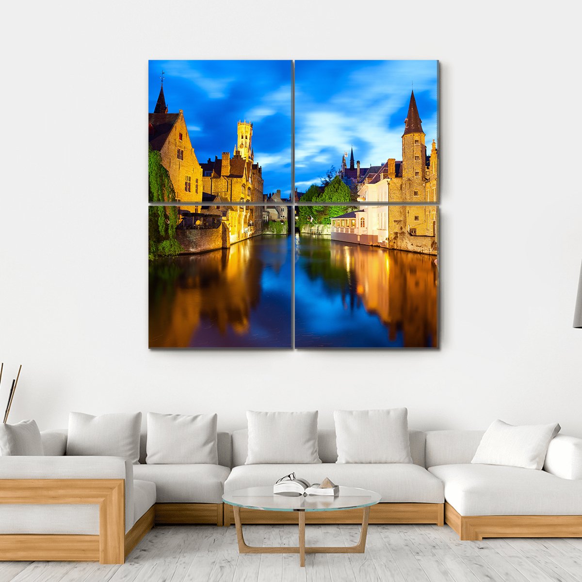 Canal In Bruges Canvas Wall Art-4 Square-Gallery Wrap-17" x 17"-Tiaracle