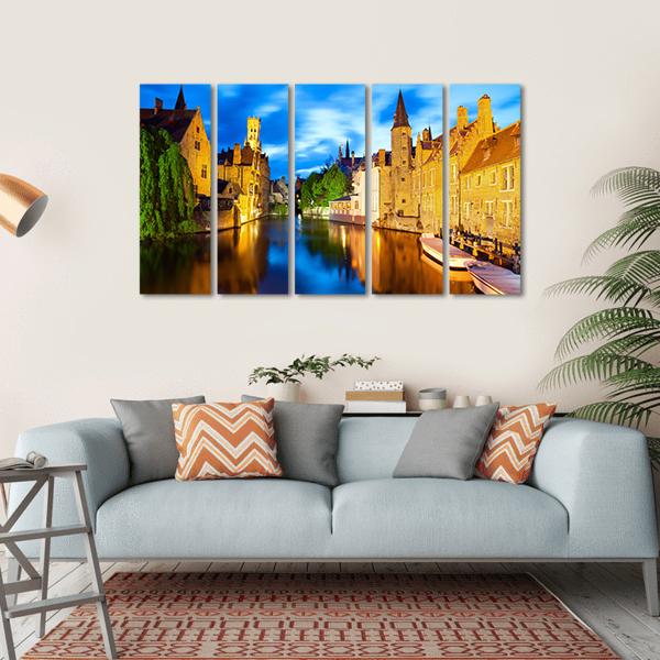 Canal In Bruges Canvas Wall Art-5 Horizontal-Gallery Wrap-22" x 12"-Tiaracle