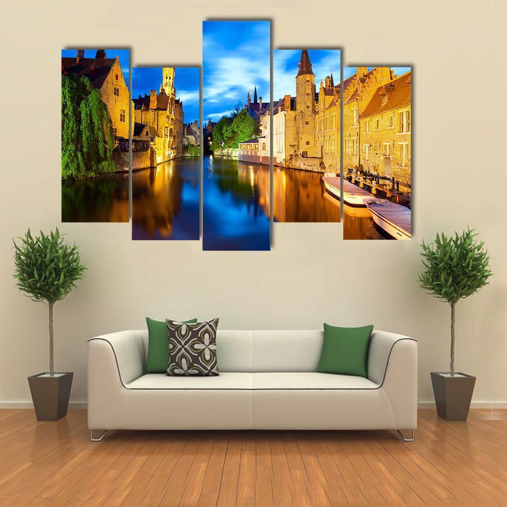 Canal In Bruges Canvas Wall Art-5 Pop-Gallery Wrap-47" x 32"-Tiaracle