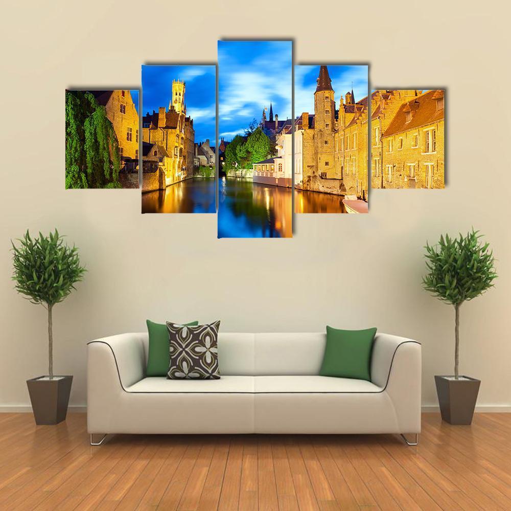 Canal In Bruges Canvas Wall Art-5 Star-Gallery Wrap-62" x 32"-Tiaracle