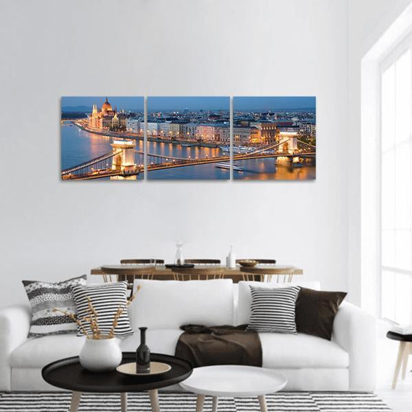 Chain Bridge On Danube River Panoramic Canvas Wall Art-3 Piece-25" x 08"-Tiaracle