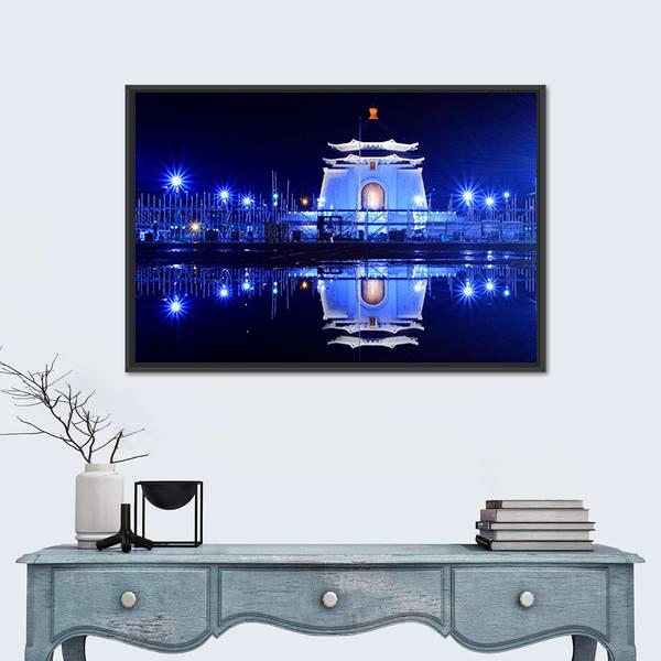 Night View Of Chiang Kai Shek Memorial Hall Canvas Wall Art-1 Piece-Floating Frame-24" x 16"-Tiaracle