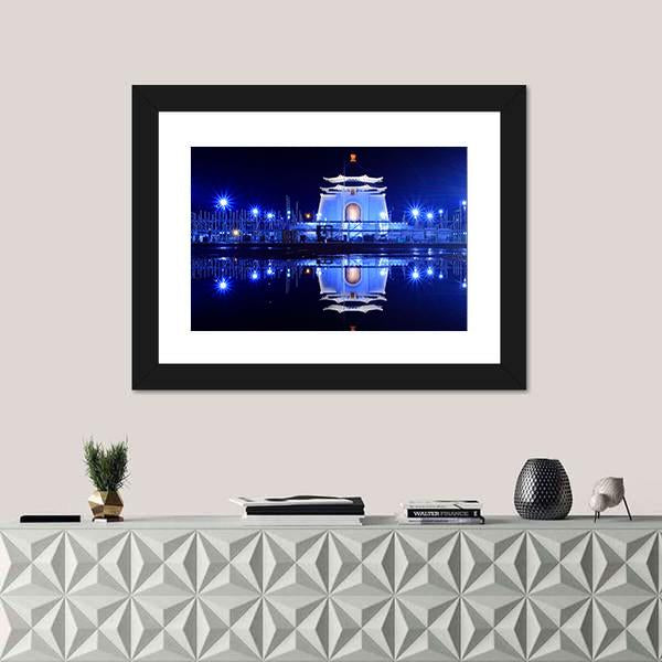 Night View Of Chiang Kai Shek Memorial Hall Canvas Wall Art-1 Piece-Framed Print-20" x 16"-Tiaracle