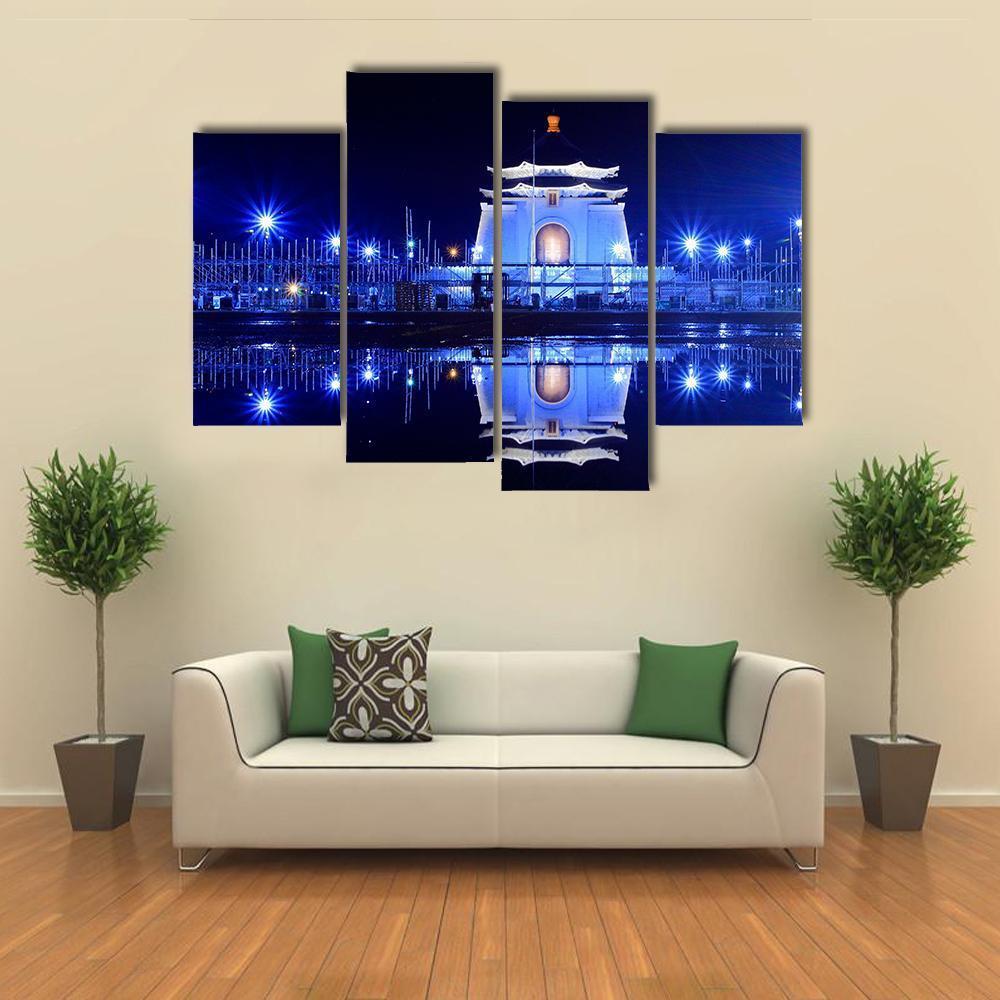 Night View Of Chiang Kai Shek Memorial Hall Canvas Wall Art-4 Pop-Gallery Wrap-50" x 32"-Tiaracle