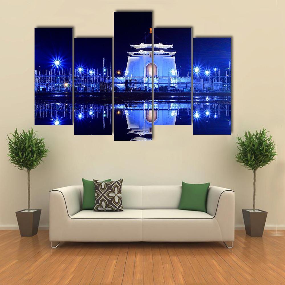 Night View Of Chiang Kai Shek Memorial Hall Canvas Wall Art-5 Pop-Gallery Wrap-47" x 32"-Tiaracle