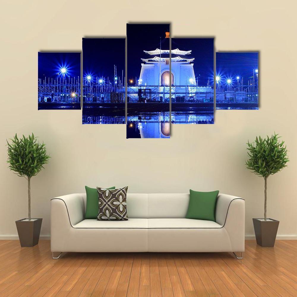 Night View Of Chiang Kai Shek Memorial Hall Canvas Wall Art-5 Star-Gallery Wrap-62" x 32"-Tiaracle