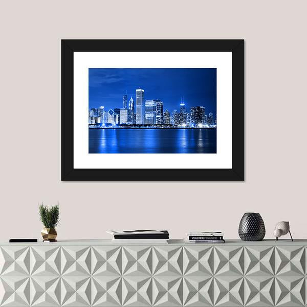 Night View Of Chicago Canvas Wall Art-1 Piece-Framed Print-20" x 16"-Tiaracle