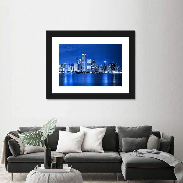 Night View Of Chicago Canvas Wall Art-3 Horizontal-Gallery Wrap-25" x 16"-Tiaracle
