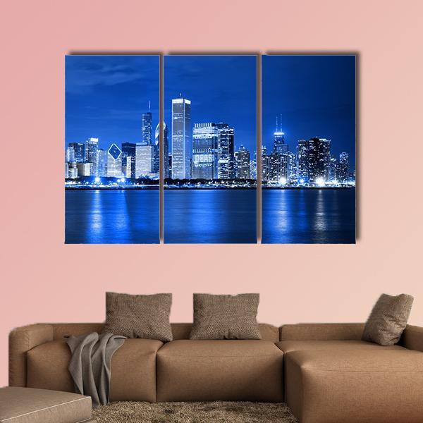 Night View Of Chicago Canvas Wall Art-3 Horizontal-Gallery Wrap-25" x 16"-Tiaracle