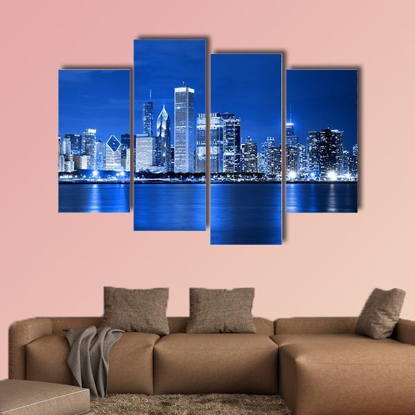 Night View Of Chicago Canvas Wall Art-4 Pop-Gallery Wrap-50" x 32"-Tiaracle