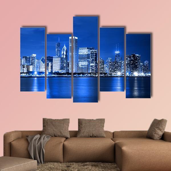 Night View Of Chicago Canvas Wall Art-5 Pop-Gallery Wrap-47" x 32"-Tiaracle
