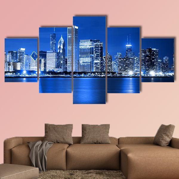 Night View Of Chicago Canvas Wall Art-5 Star-Gallery Wrap-62" x 32"-Tiaracle