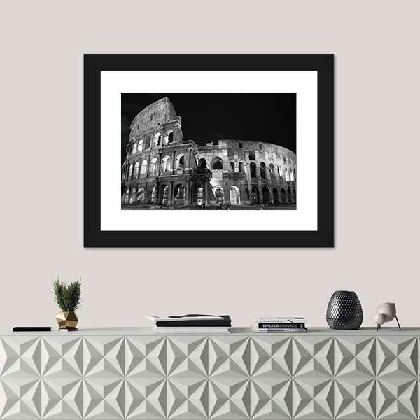 Night View Of Colosseum Canvas Wall Art-1 Piece-Framed Print-20" x 16"-Tiaracle