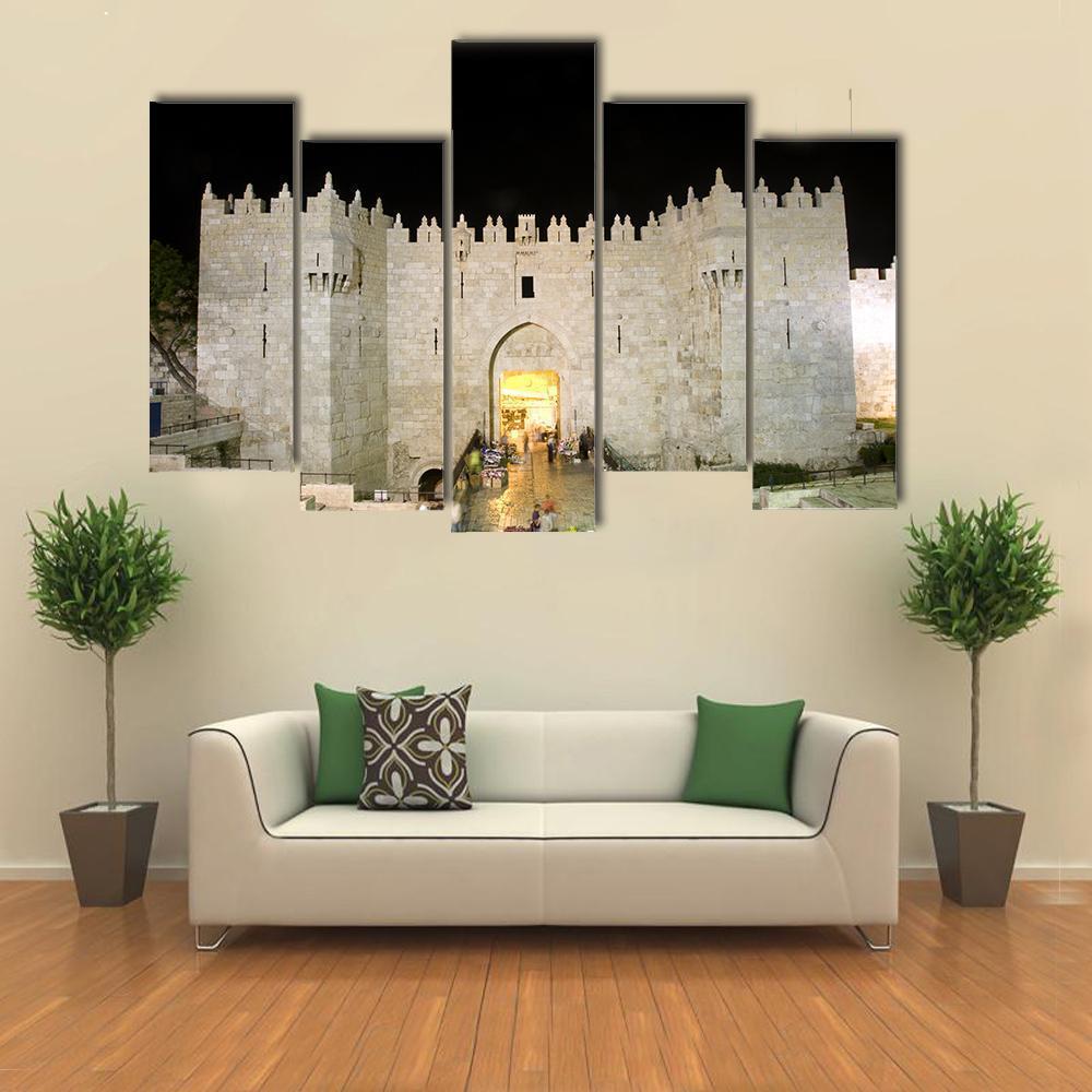 Damascus Gate Entrance Canvas Wall Art-5 Pop-Gallery Wrap-47" x 32"-Tiaracle