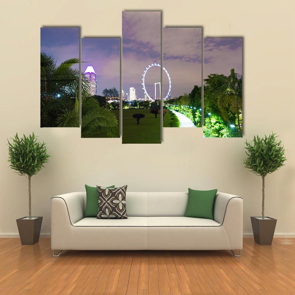 Night View Of Garden Singapore Canvas Wall Art-5 Pop-Gallery Wrap-47" x 32"-Tiaracle