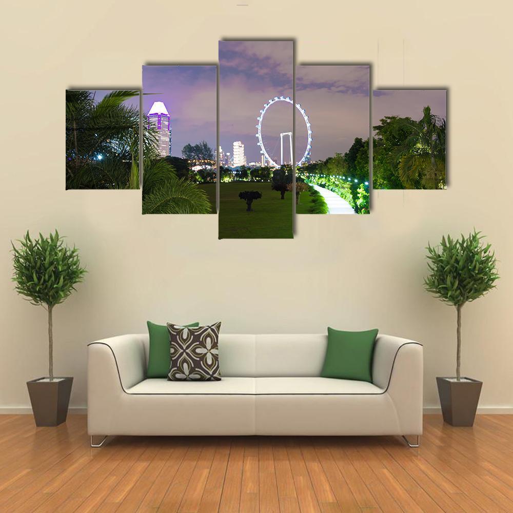 Night View Of Garden Singapore Canvas Wall Art-5 Star-Gallery Wrap-62" x 32"-Tiaracle