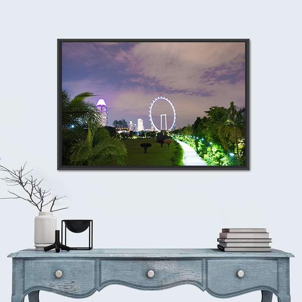 Night View Of Garden Singapore Canvas Wall Art-1 Piece-Floating Frame-24" x 16"-Tiaracle