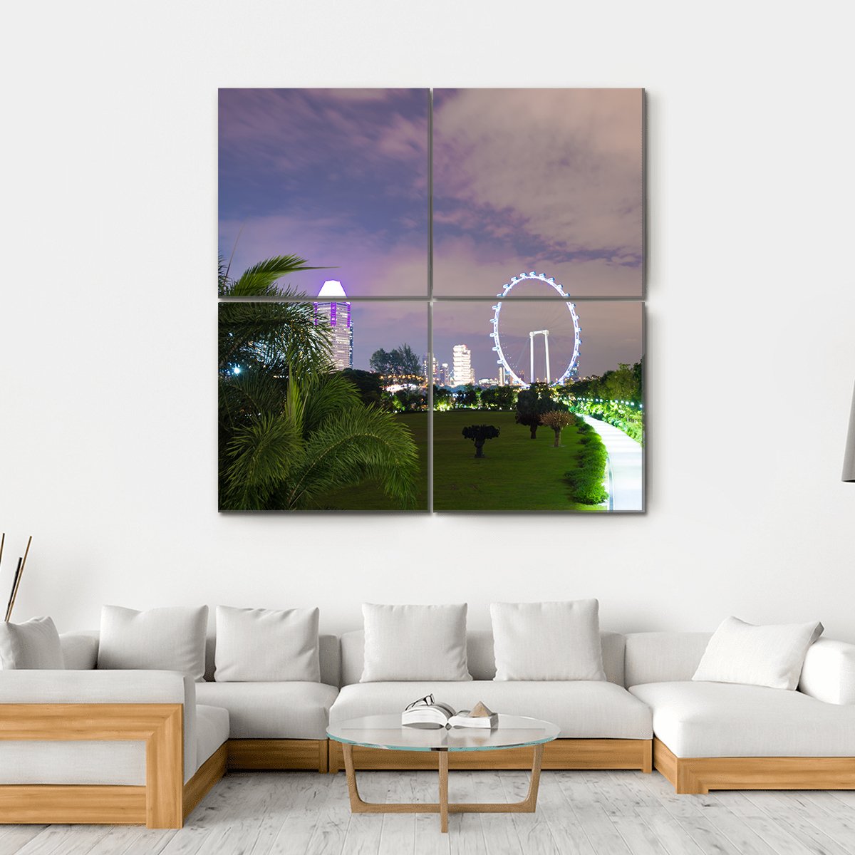 Night View Of Garden Singapore Canvas Wall Art-4 Square-Gallery Wrap-17" x 17"-Tiaracle