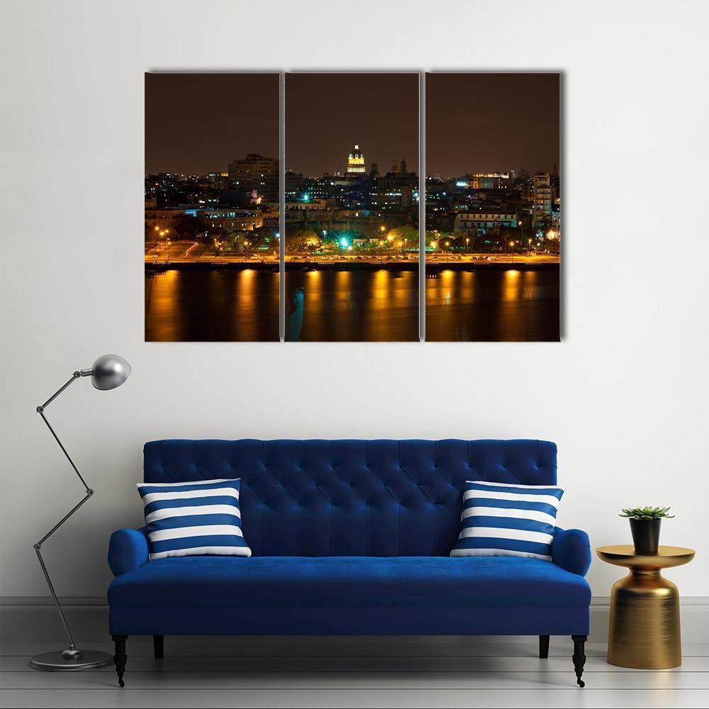 Night View Of Havana Canvas Wall Art-3 Horizontal-Gallery Wrap-37&quot; x 24&quot;-Tiaracle