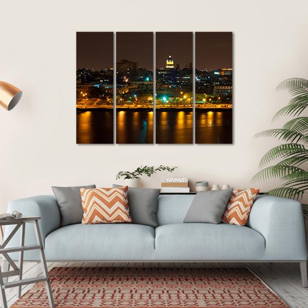 Night View Of Havana Canvas Wall Art-4 Horizontal-Gallery Wrap-34" x 24"-Tiaracle
