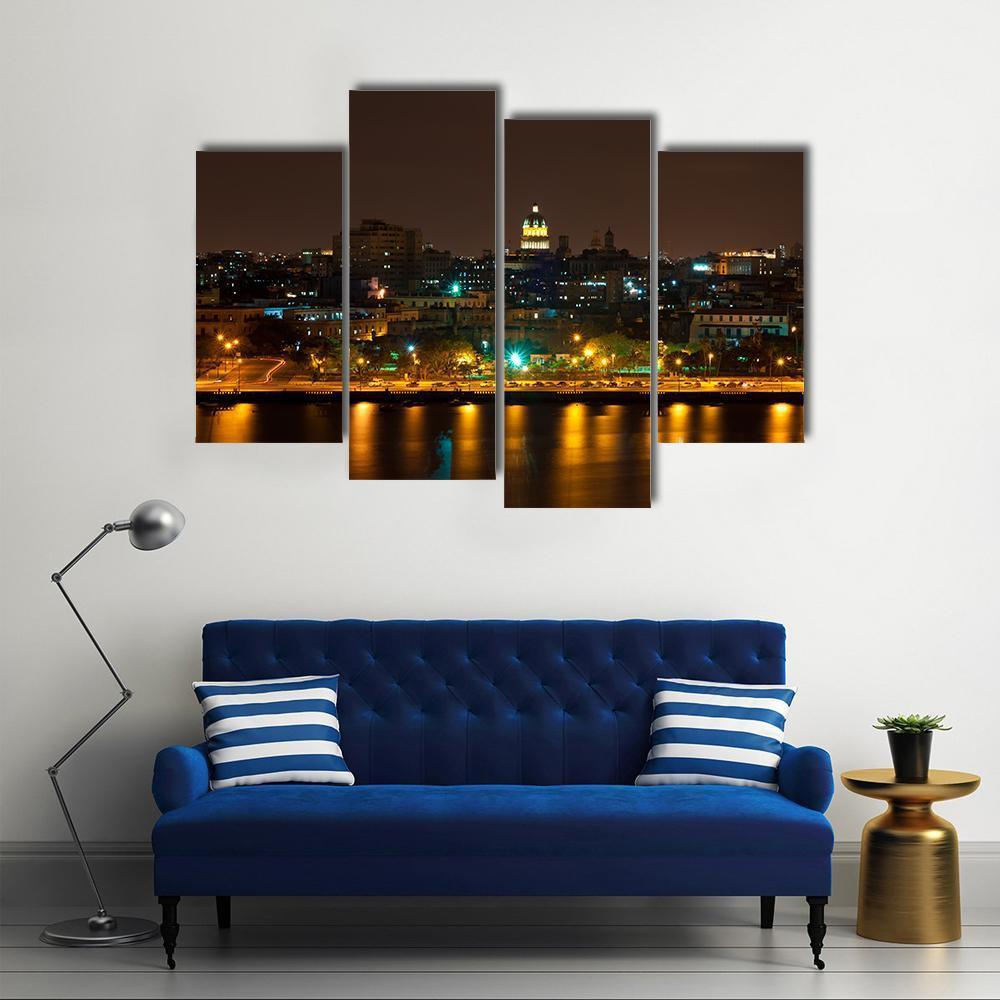 Night View Of Havana Canvas Wall Art-4 Pop-Gallery Wrap-50&quot; x 32&quot;-Tiaracle