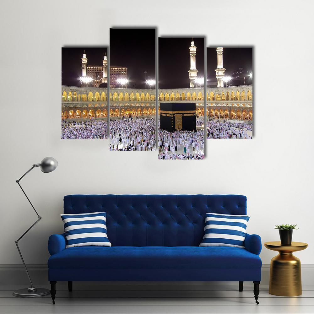 Night View Of Holy Kaaba Canvas Wall Art-4 Pop-Gallery Wrap-50&quot; x 32&quot;-Tiaracle