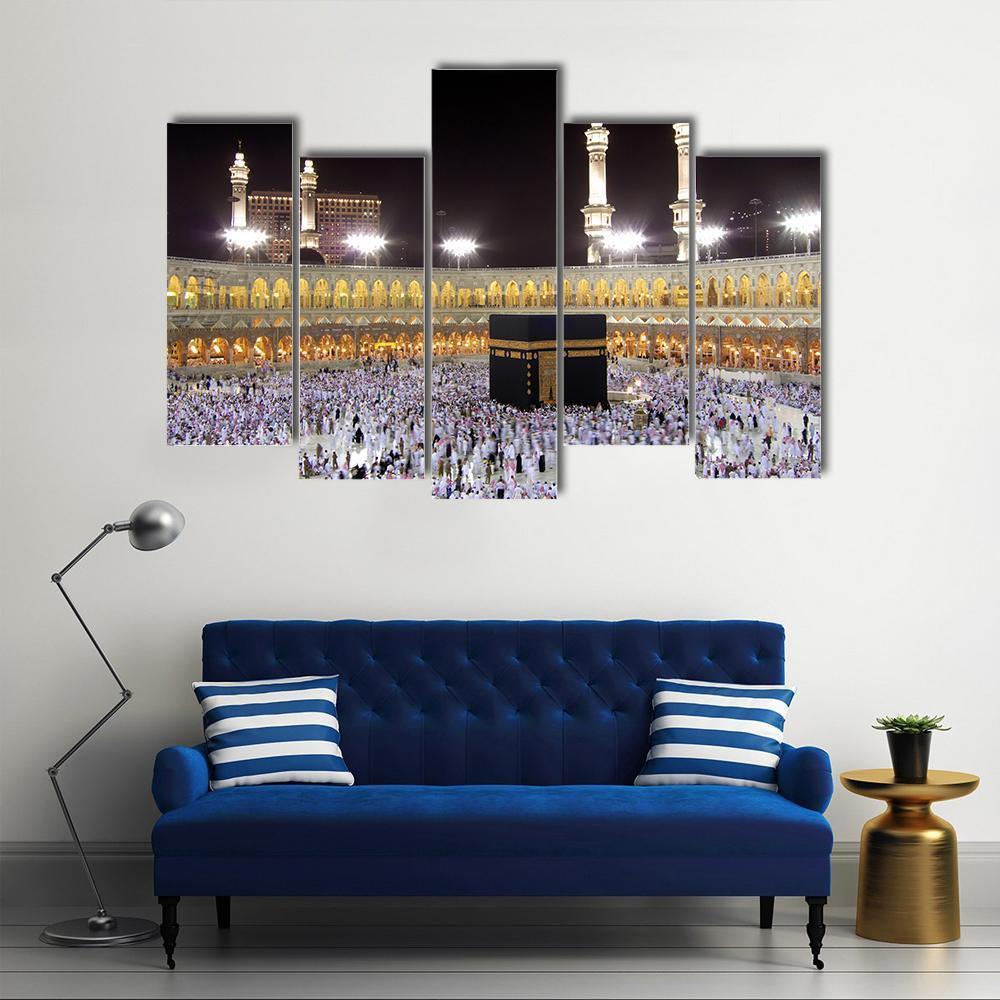 Night View Of Holy Kaaba Canvas Wall Art-5 Pop-Gallery Wrap-47" x 32"-Tiaracle