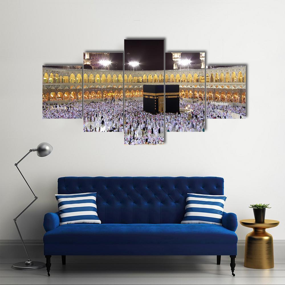 Night View Of Holy Kaaba Canvas Wall Art-5 Star-Gallery Wrap-62" x 32"-Tiaracle