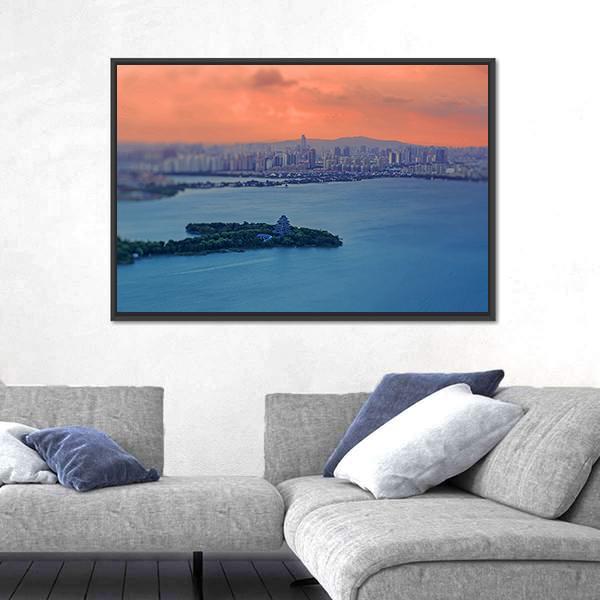 Night View Of Jinji Lake Canvas Wall Art-1 Piece-Floating Frame-24" x 16"-Tiaracle