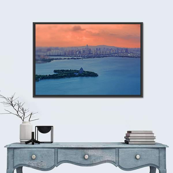 Night View Of Jinji Lake Canvas Wall Art-3 Horizontal-Gallery Wrap-25" x 16"-Tiaracle