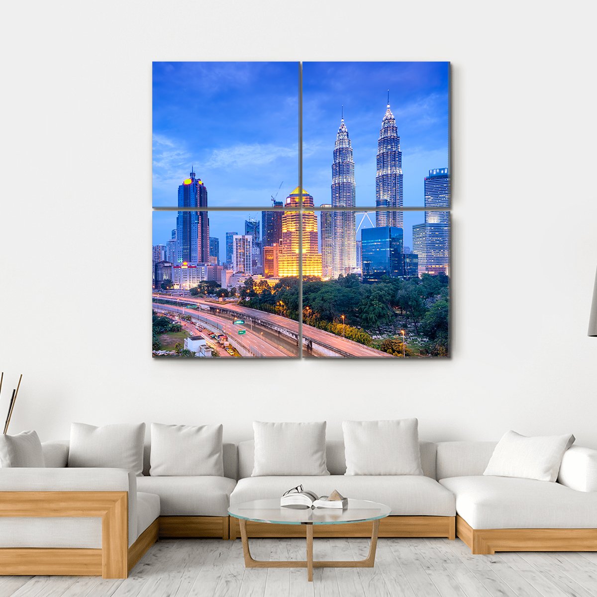 Night View Of Kuala Lumpur Canvas Wall Art-4 Square-Gallery Wrap-17" x 17"-Tiaracle