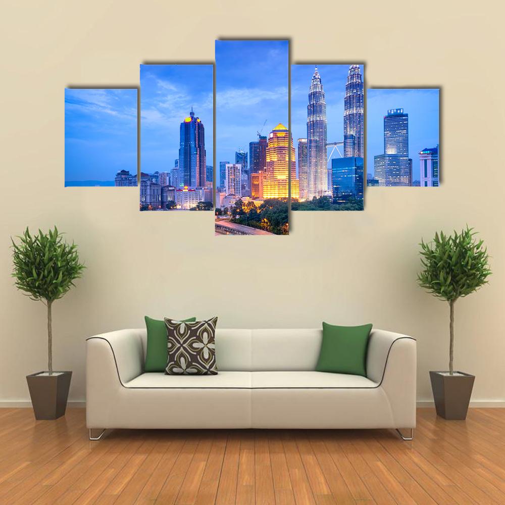 Night View Of Kuala Lumpur Canvas Wall Art-5 Star-Gallery Wrap-42" x 21"-Tiaracle