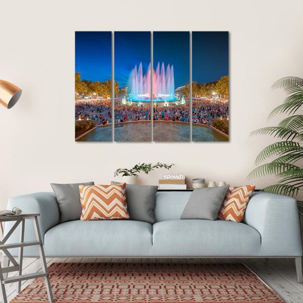 Magic Fountain in Barcelona Canvas Wall Art-4 Horizontal-Gallery Wrap-34" x 24"-Tiaracle