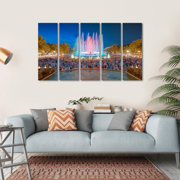 Magic Fountain in Barcelona Canvas Wall Art-5 Horizontal-Gallery Wrap-22" x 12"-Tiaracle