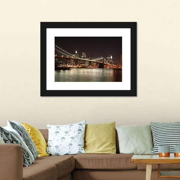 Night View Of Manhattan Skyline Panoramic Canvas Wall Art-1 Piece-36" x 12"-Tiaracle