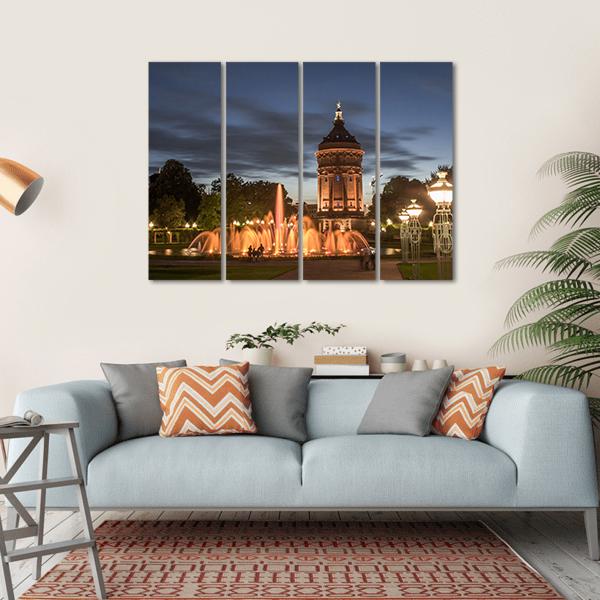 Night View Of Mannheim Canvas Wall Art-4 Horizontal-Gallery Wrap-34" x 24"-Tiaracle