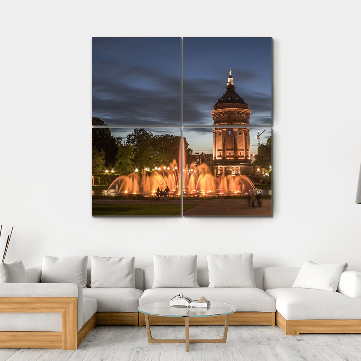 Night View Of Mannheim Canvas Wall Art-4 Square-Gallery Wrap-17" x 17"-Tiaracle