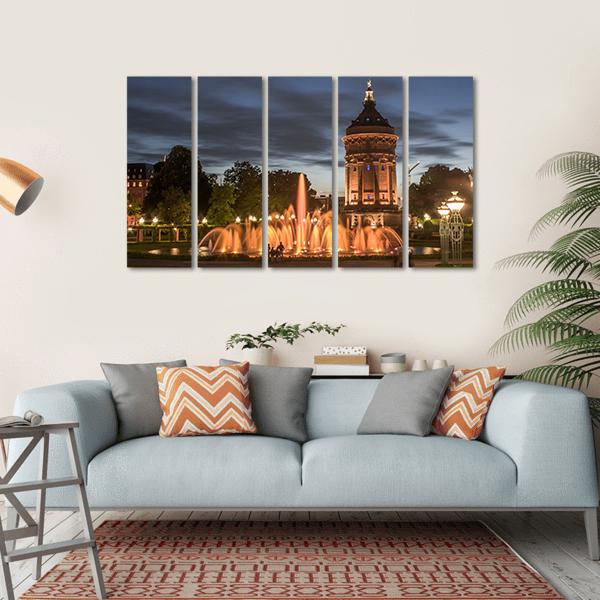 Night View Of Mannheim Canvas Wall Art-5 Horizontal-Gallery Wrap-22" x 12"-Tiaracle