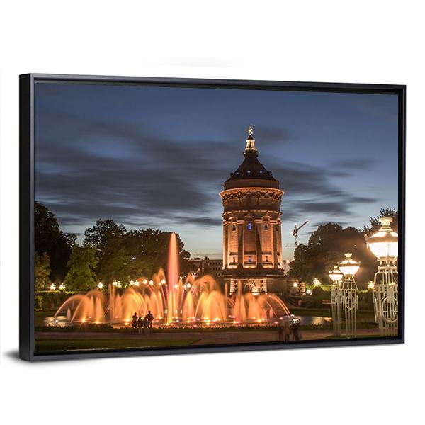 Night View Of Mannheim Canvas Wall Art-3 Horizontal-Gallery Wrap-25" x 16"-Tiaracle