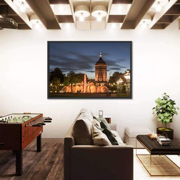 Night View Of Mannheim Canvas Wall Art-3 Horizontal-Gallery Wrap-25" x 16"-Tiaracle
