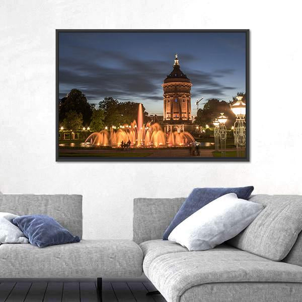 Night View Of Mannheim Canvas Wall Art-3 Horizontal-Gallery Wrap-25" x 16"-Tiaracle