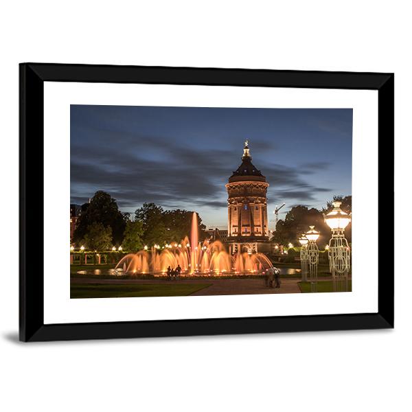 Night View Of Mannheim Canvas Wall Art-3 Horizontal-Gallery Wrap-25" x 16"-Tiaracle