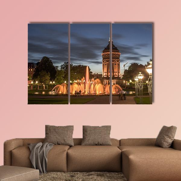 Night View Of Mannheim Canvas Wall Art-3 Horizontal-Gallery Wrap-25" x 16"-Tiaracle