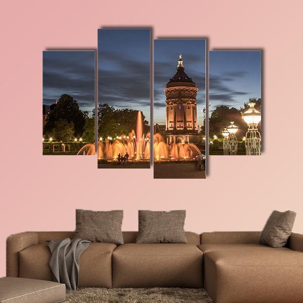 Night View Of Mannheim Canvas Wall Art-4 Pop-Gallery Wrap-50" x 32"-Tiaracle