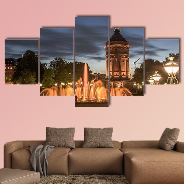 Night View Of Mannheim Canvas Wall Art-5 Star-Gallery Wrap-62" x 32"-Tiaracle