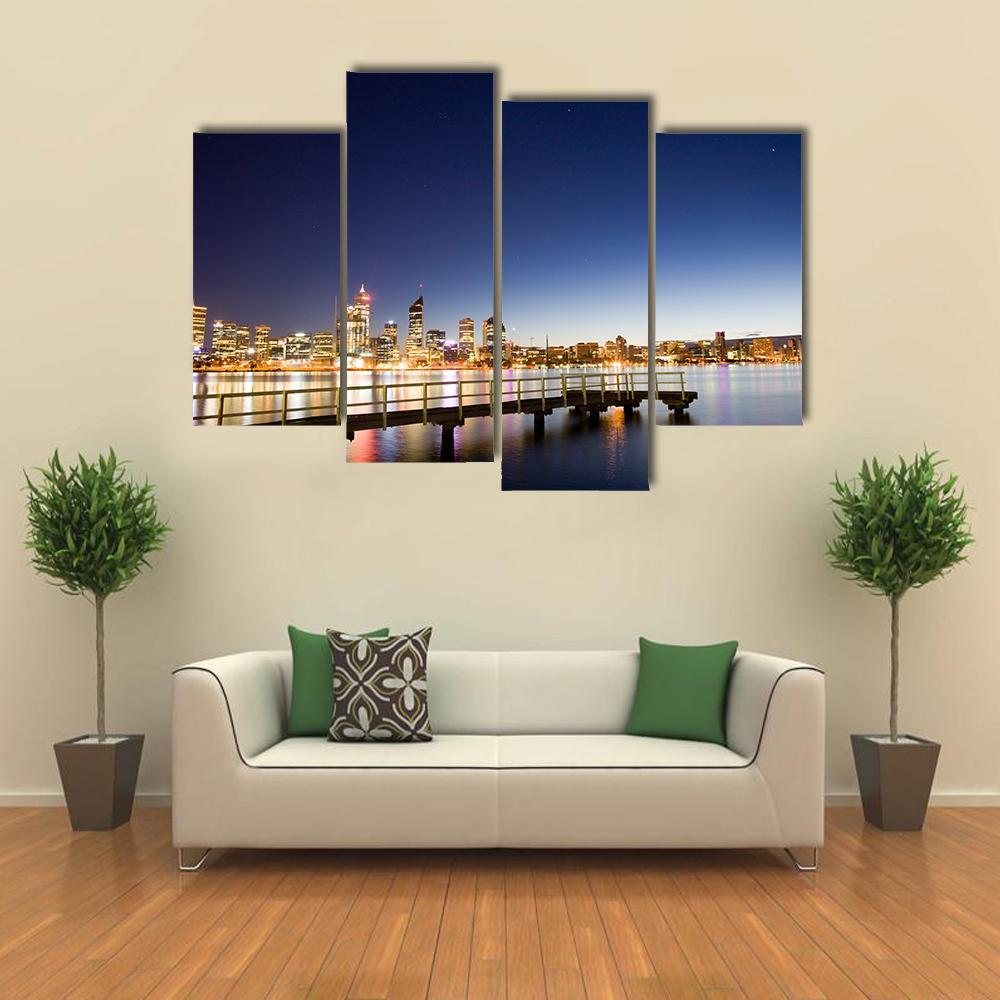 Perth City & River Canvas Wall Art-4 Pop-Gallery Wrap-50" x 32"-Tiaracle