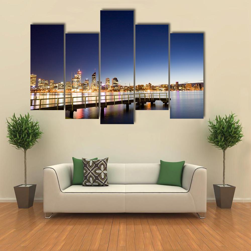 Perth City & River Canvas Wall Art-5 Pop-Gallery Wrap-47" x 32"-Tiaracle