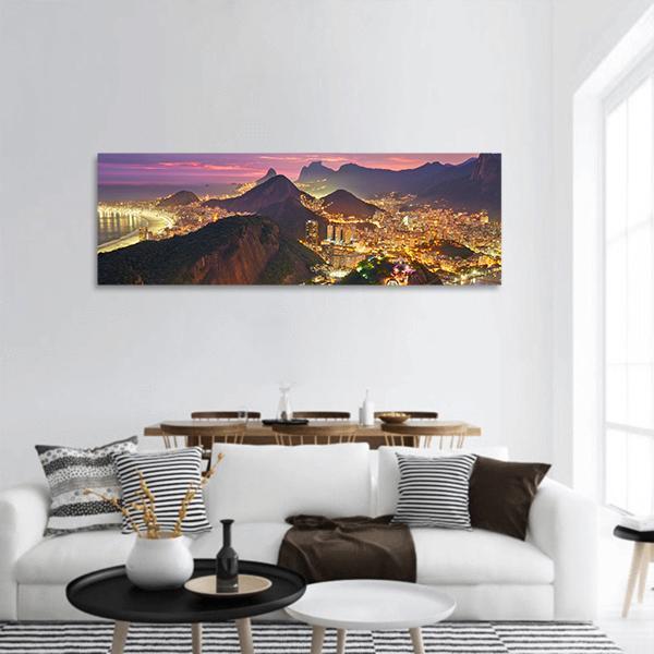 Rio de Janeiro At Night Panoramic Canvas Wall Art-3 Piece-25" x 08"-Tiaracle